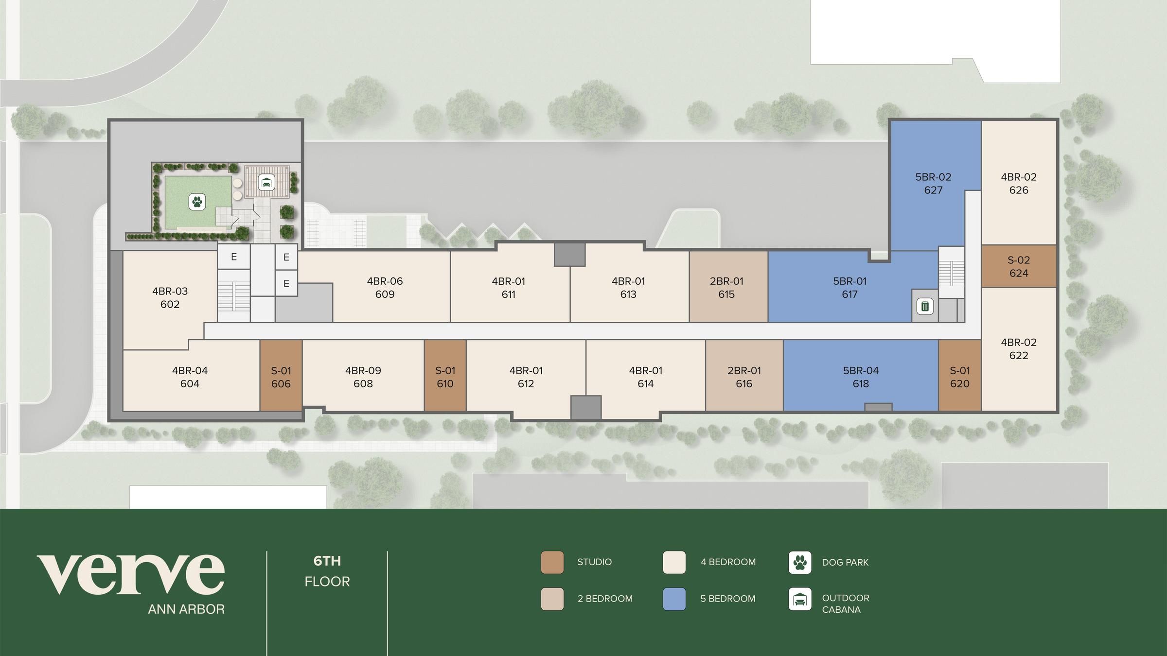 Mapa del sitio de Verve Ann Arbor, nivel 6