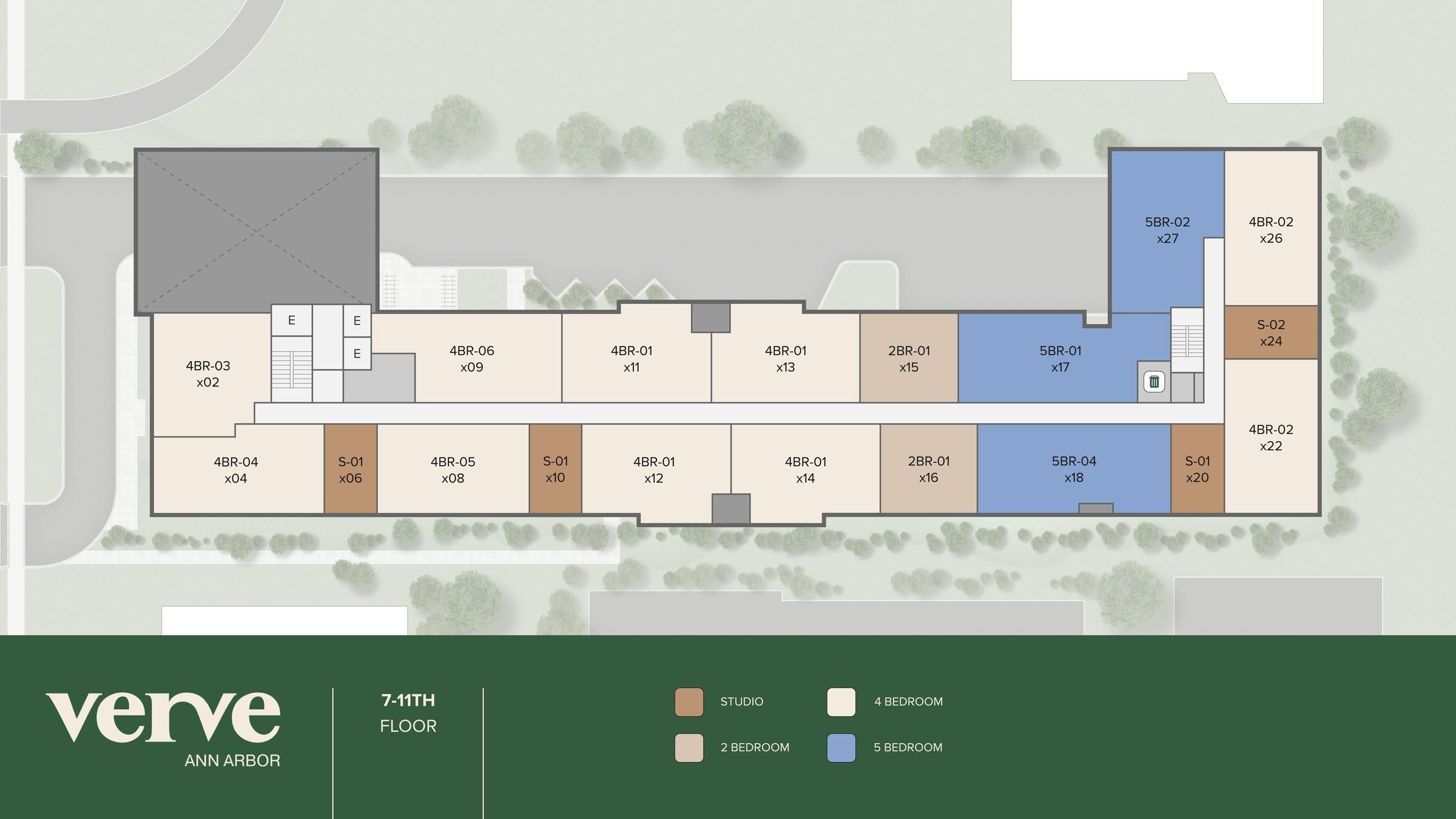 Mapa del sitio de Verve Ann Arbor, niveles 7-11