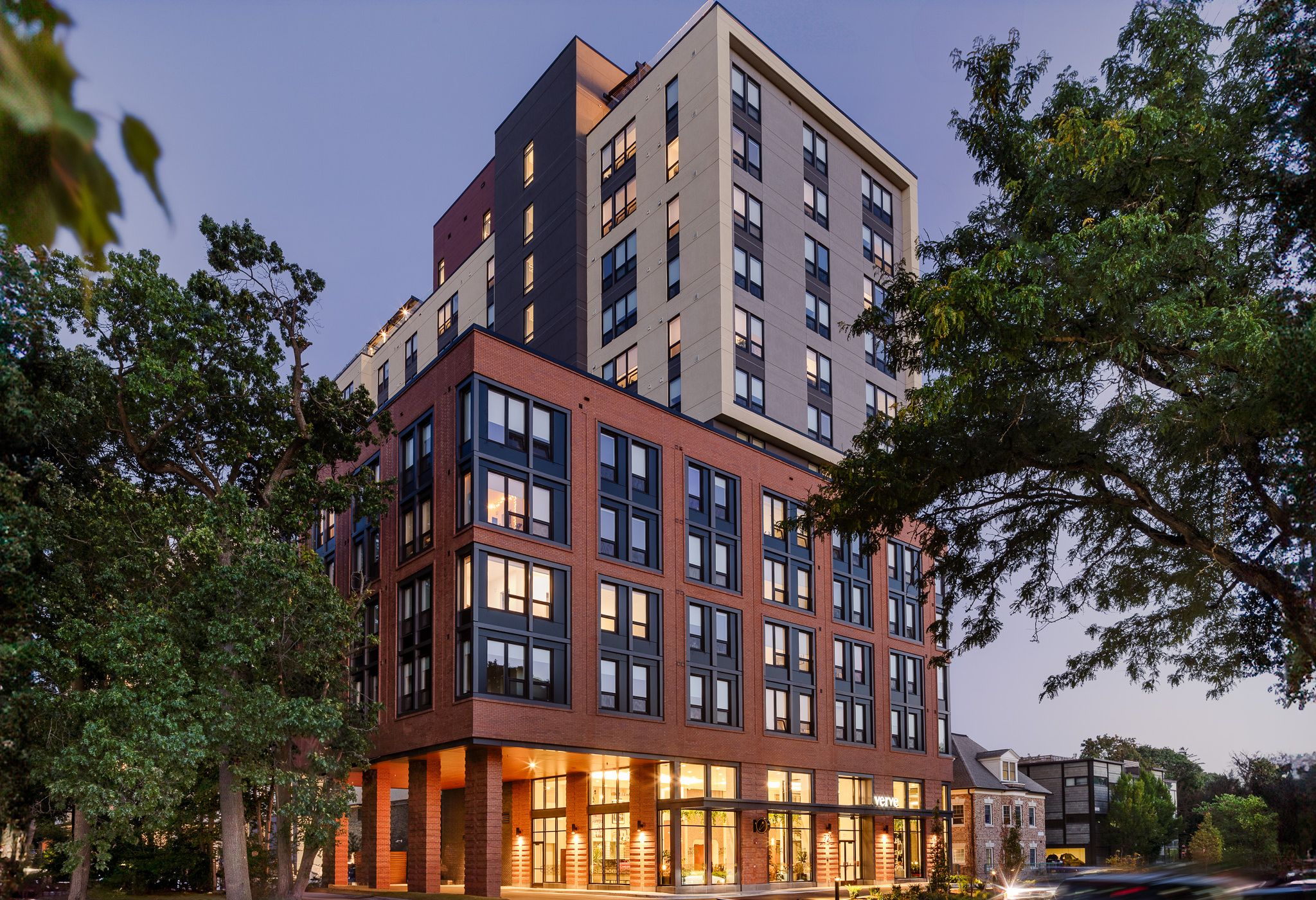 VERVE Ann Arbor student apartments building exterior shown as a street-view