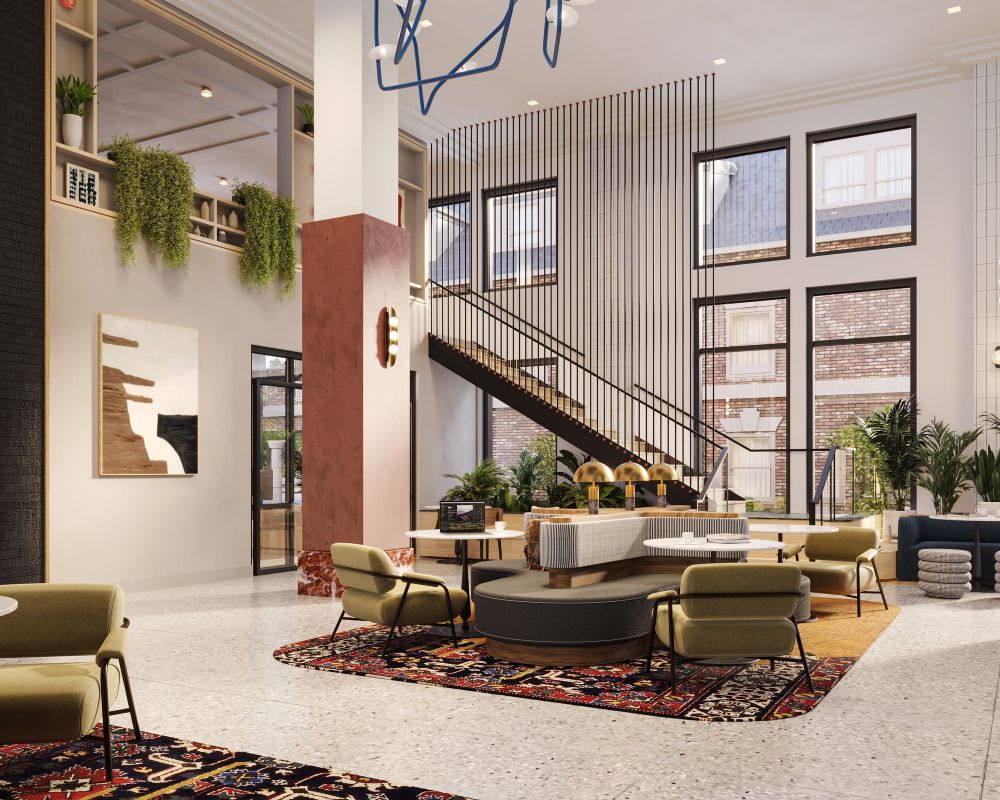 VERVE Ann Arbor student apartments study center and penthouse clubroom with modern desks and chairs