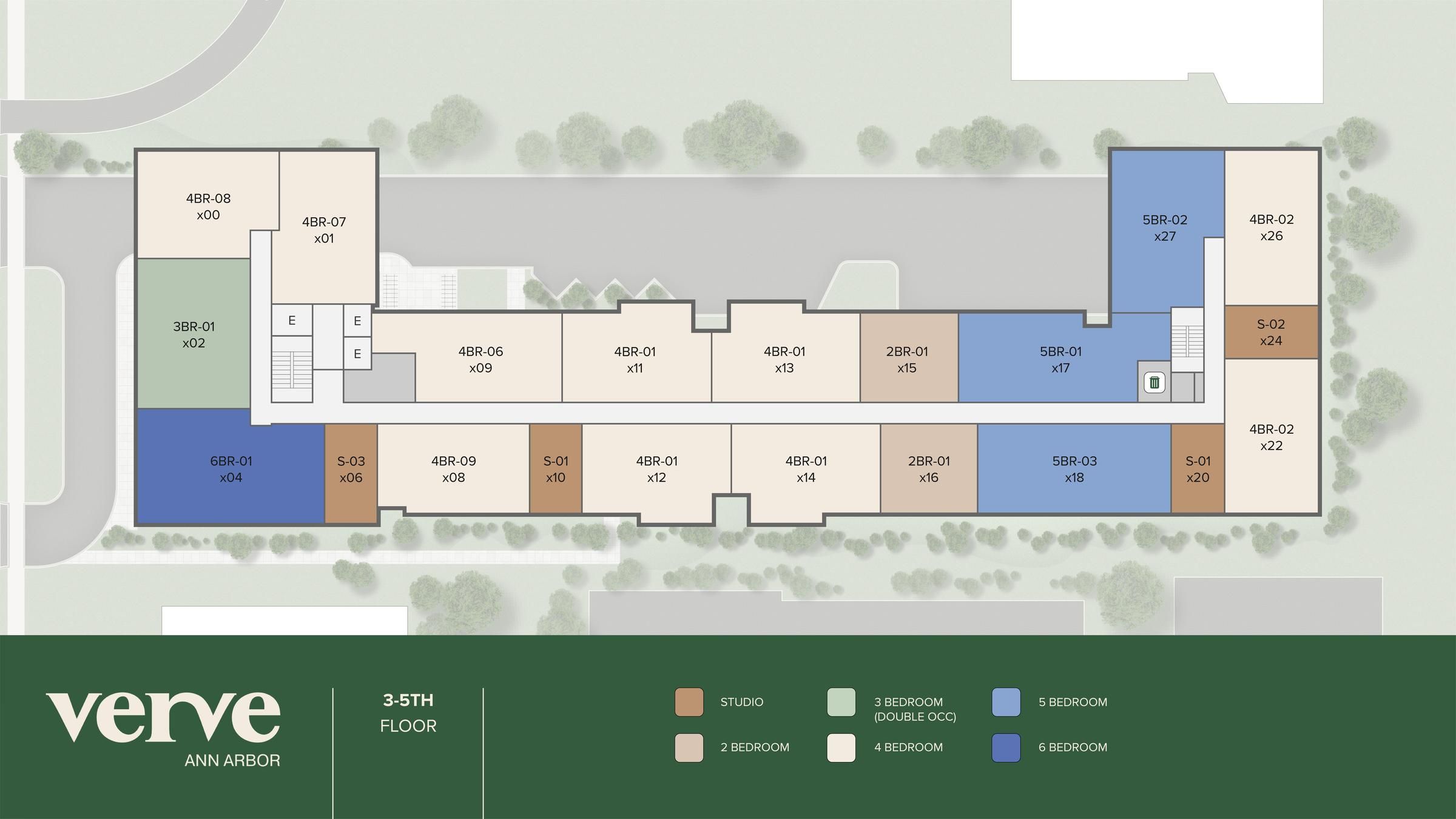 Mapa del sitio de Verve Ann Arbor, niveles 3-5
